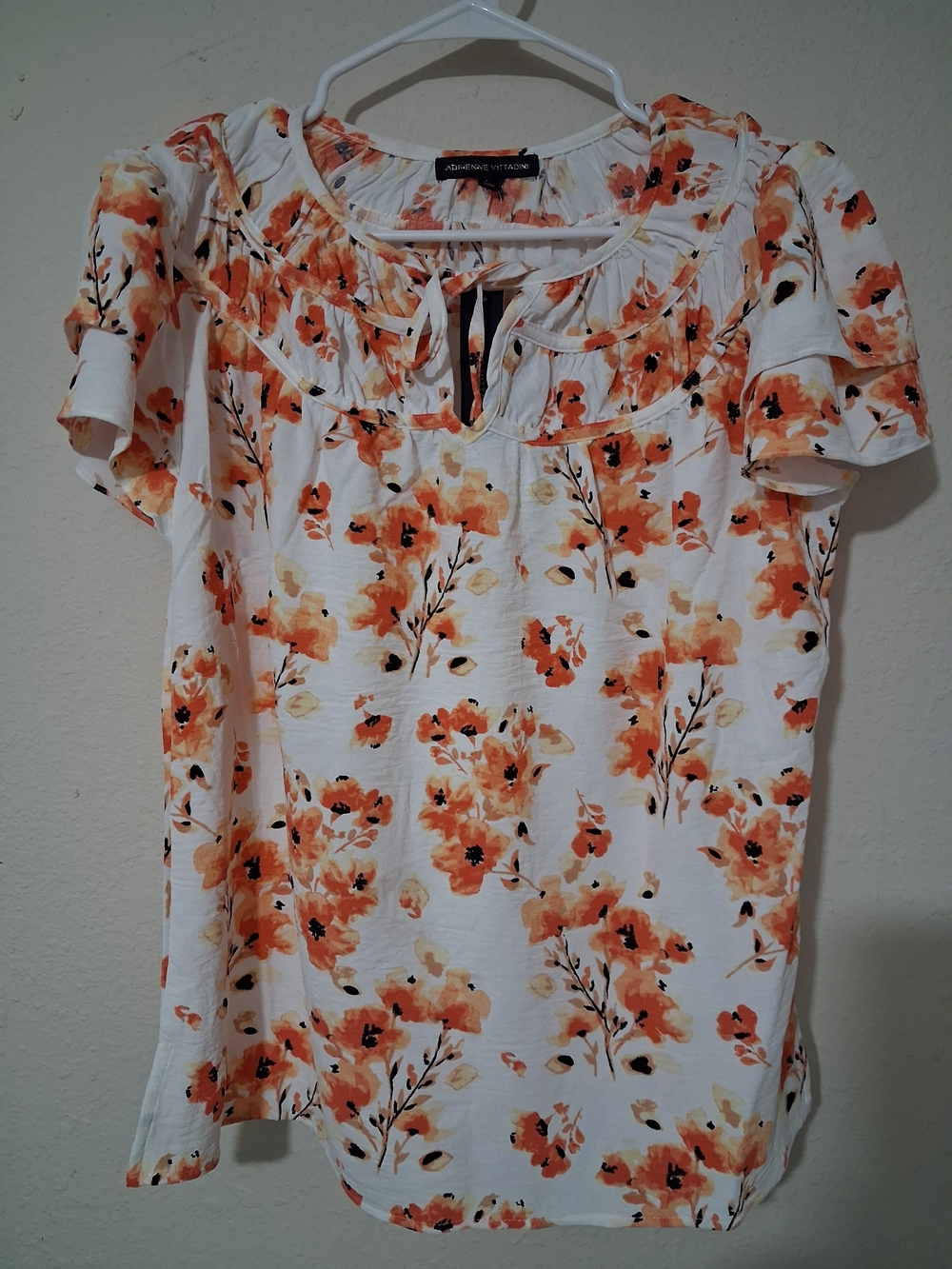 Adrienne Vittadini White Blouse with Orange Floral Print